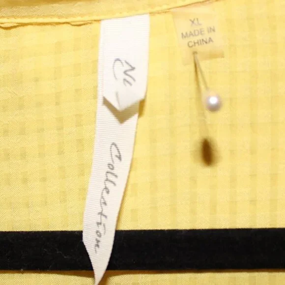 NY Collection, Blouse, XL, Yellow, Weaved Pattern, Button Front with Collar - Picture 3 of 4